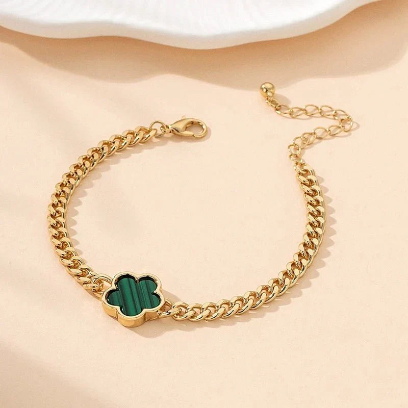 Shiny Four Leaf Clover Chain Necklace Set
