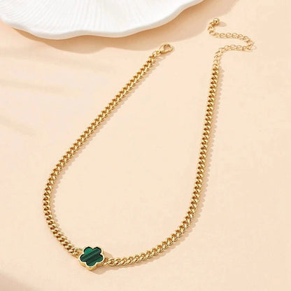Shiny Four Leaf Clover Chain Necklace Set