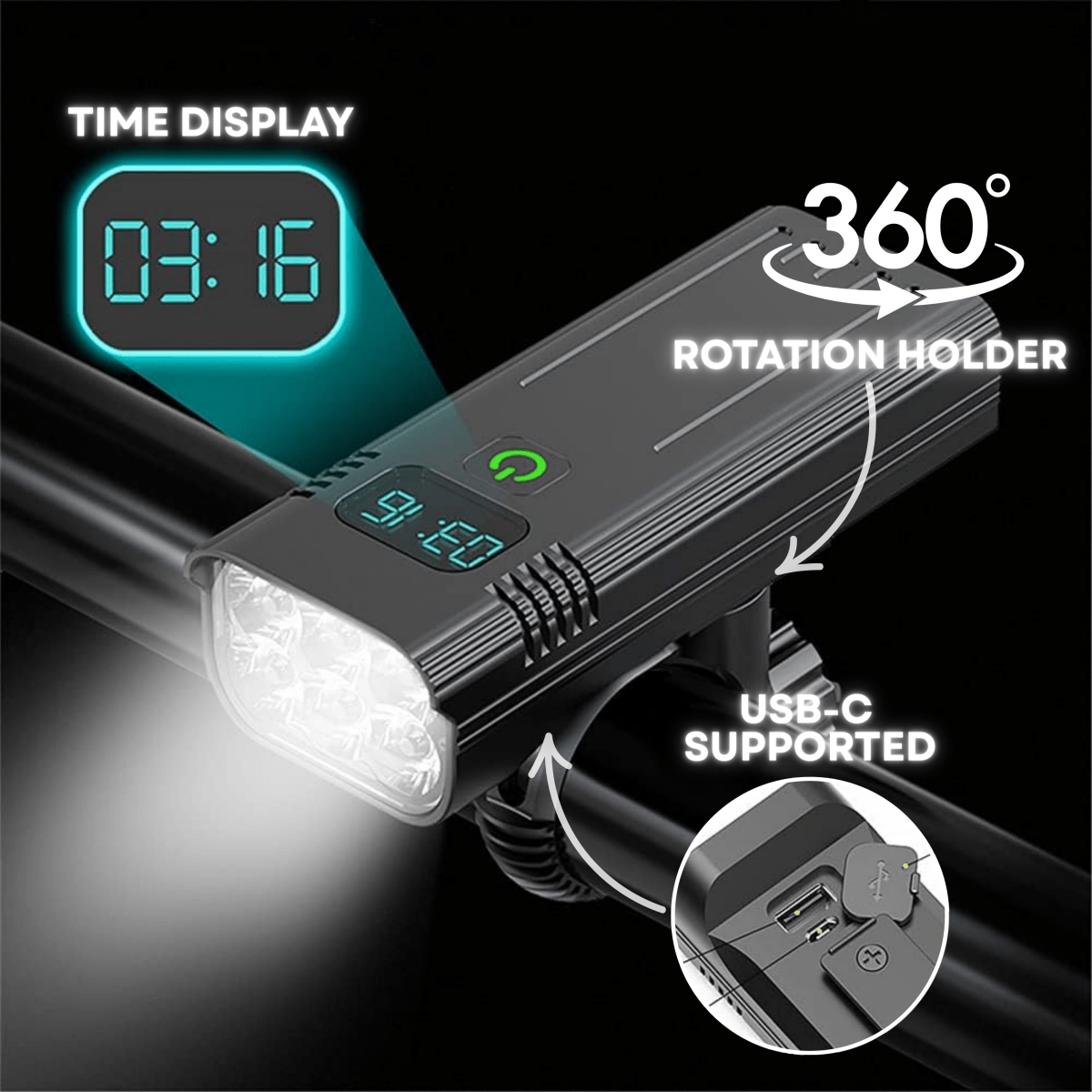 Bright 5000 Lumen Bike Light with USB Rechargeable Battery