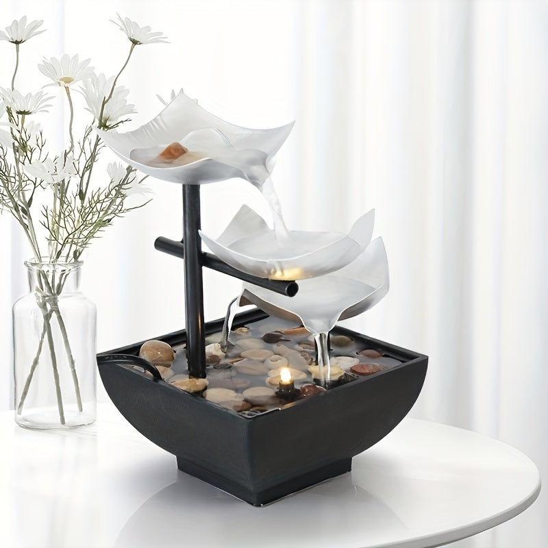 Soothing Indoor Water Fountain with Natural Leaf Pattern