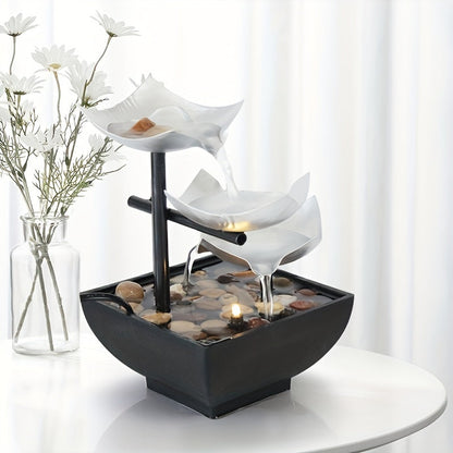 Soothing Indoor Water Fountain with Natural Leaf Pattern