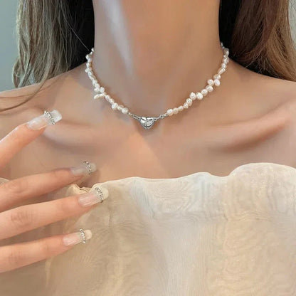 Elegant Pearl Magnet Clasp Choker Necklace Set