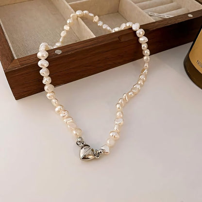 Elegant Pearl Magnet Clasp Choker Necklace Set