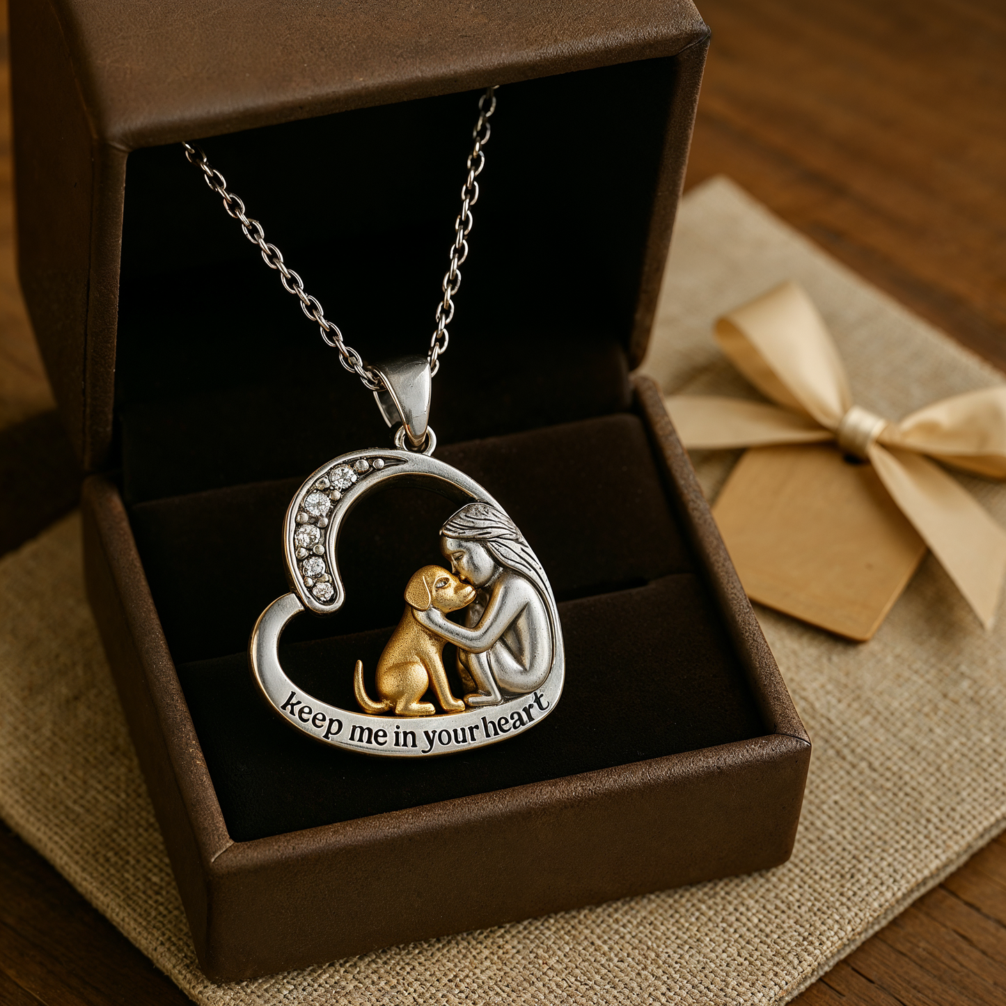 Shiny Heart Dog Pendant Necklace with Sparkling Zirconia