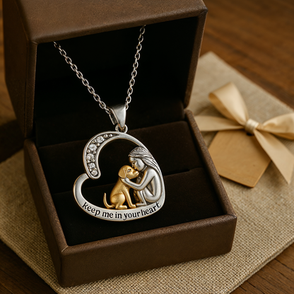 Shiny Heart Dog Pendant Necklace with Sparkling Zirconia