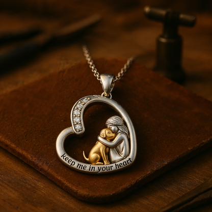 Shiny Heart Dog Pendant Necklace with Sparkling Zirconia - Fesara