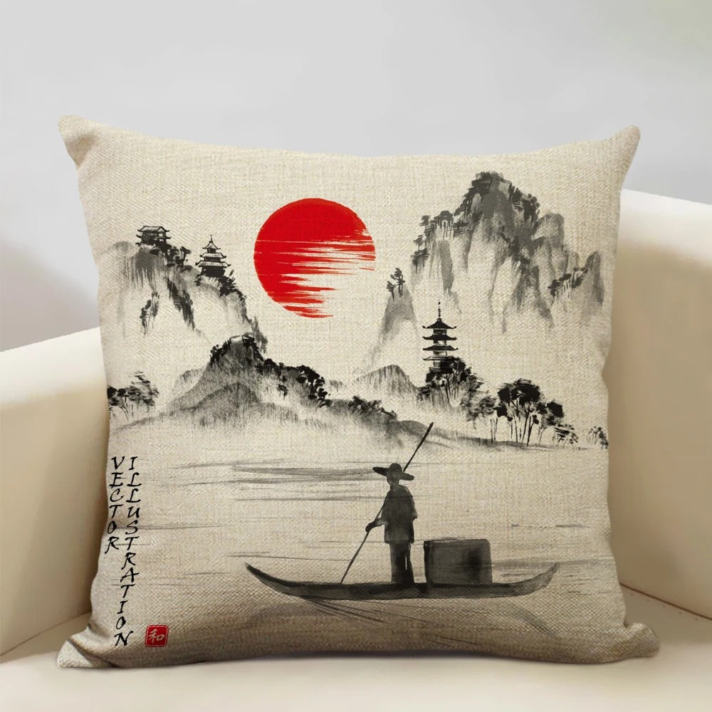 Traditional Japanese Inspired Fuji Cushion Cover