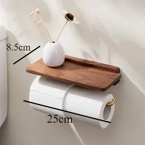 Elegant Wooden Toilet Paper Holder with Gold Bracket