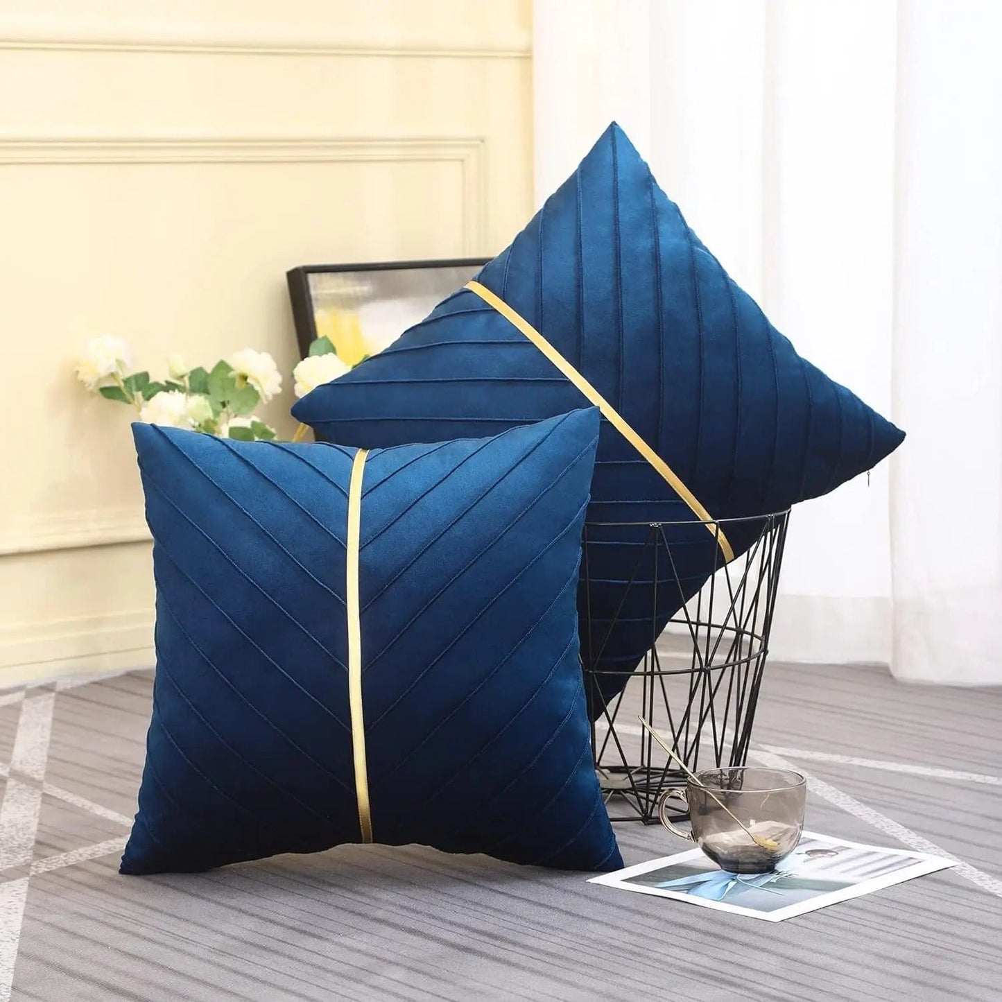 Elegant Black Velvet Pillow Cover with Gold Accents