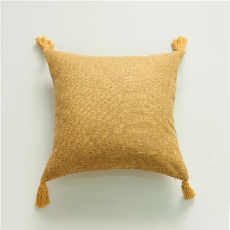 Stylish Linen Cushion Cover with Colorful Tassels - Fesara