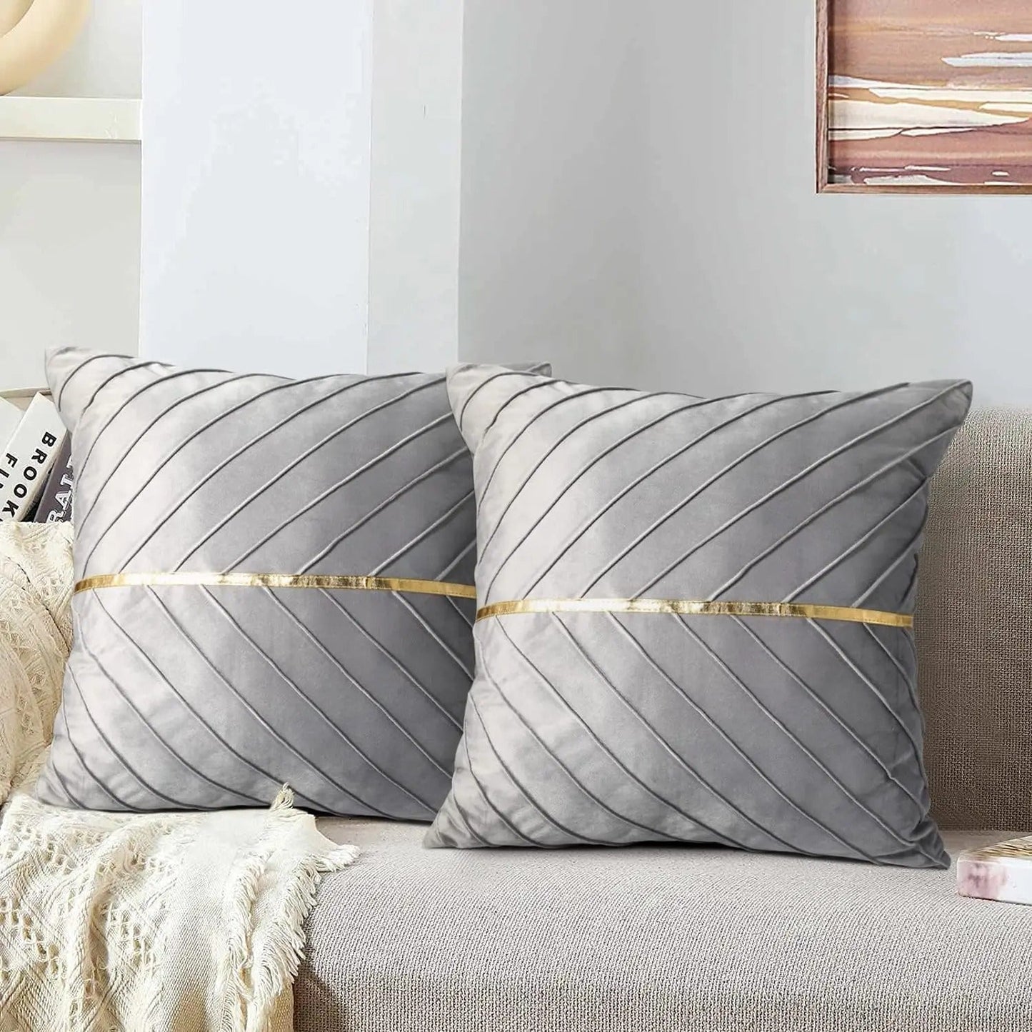 Elegant Black Velvet Pillow Cover with Gold Accents