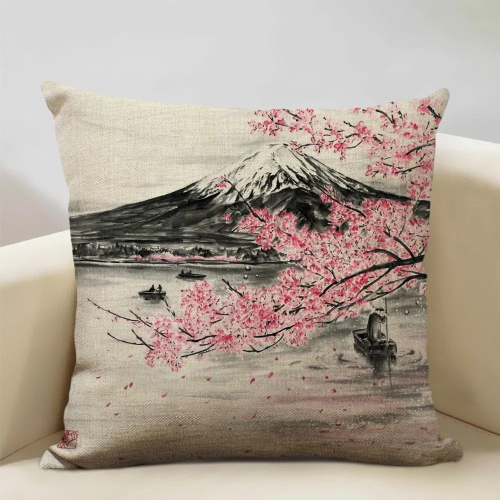 Traditional Japanese Inspired Fuji Cushion Cover