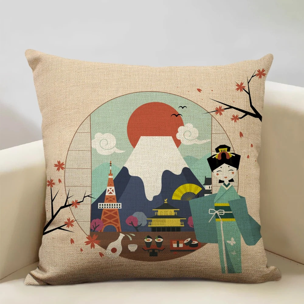 Traditional Japanese Inspired Fuji Cushion Cover