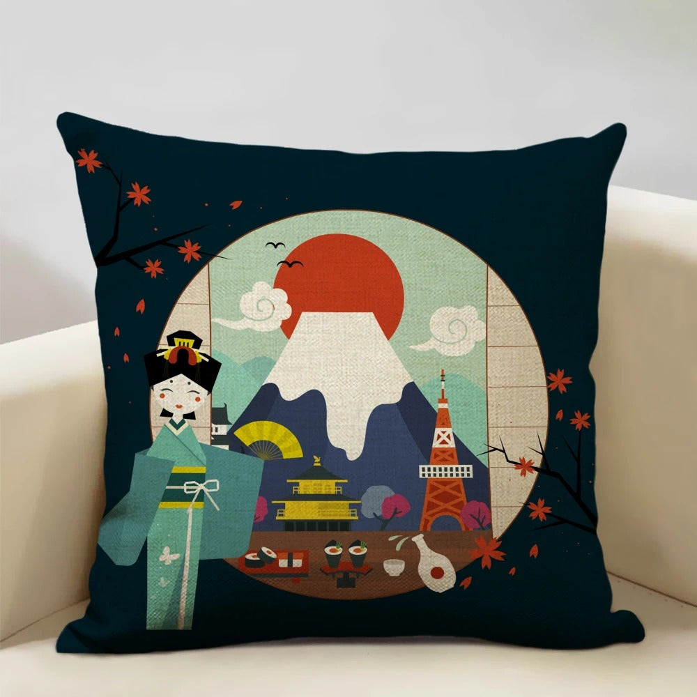 Traditional Japanese Inspired Fuji Cushion Cover