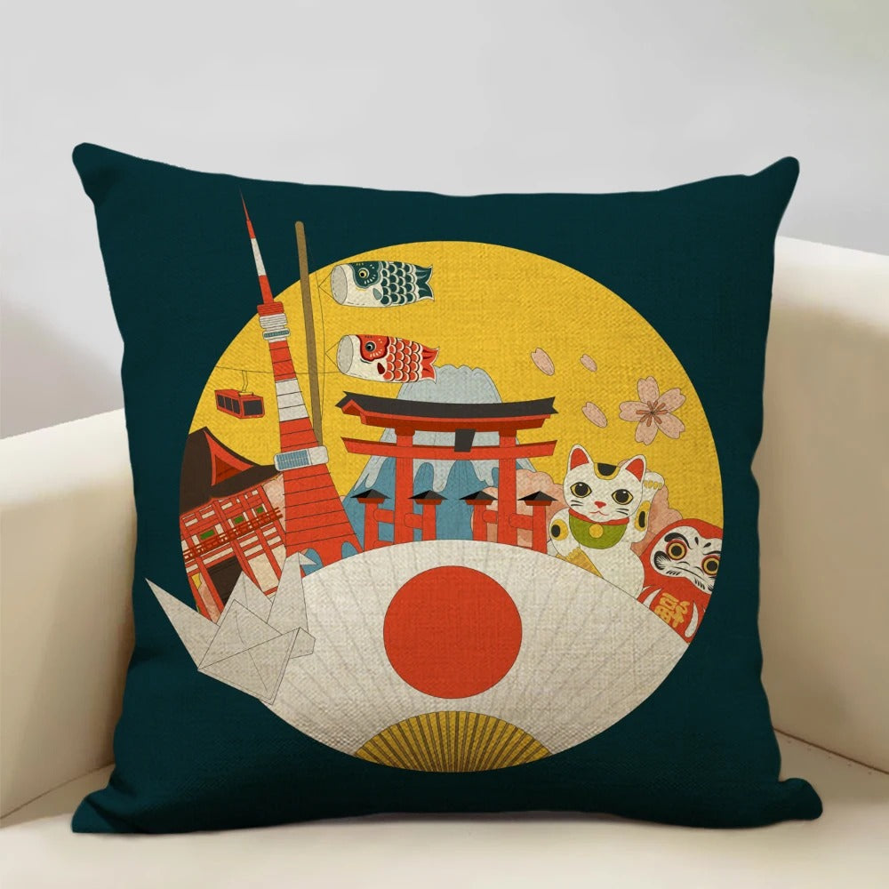 Traditional Japanese Inspired Fuji Cushion Cover