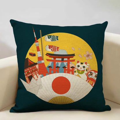 Traditional Japanese Inspired Fuji Cushion Cover