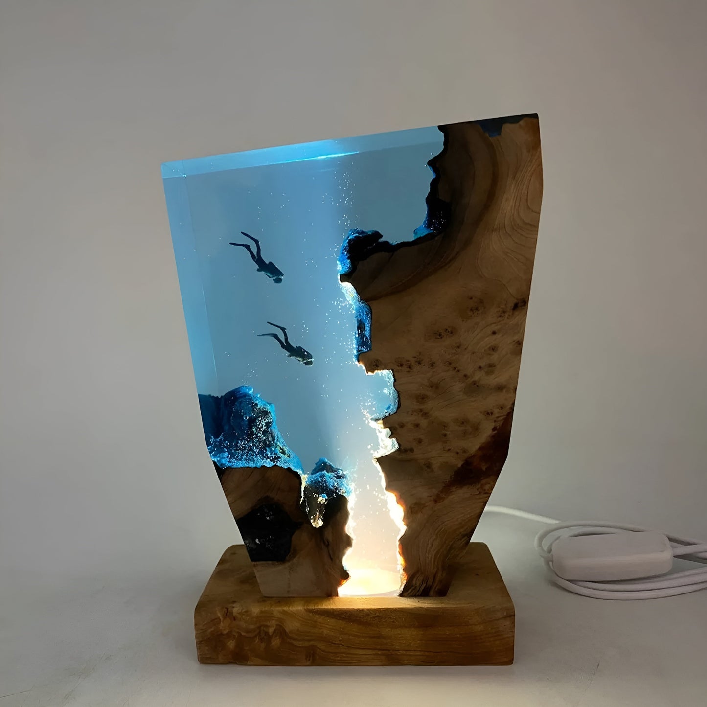 Calming Coastal Glass Table Lamp with USB Charger