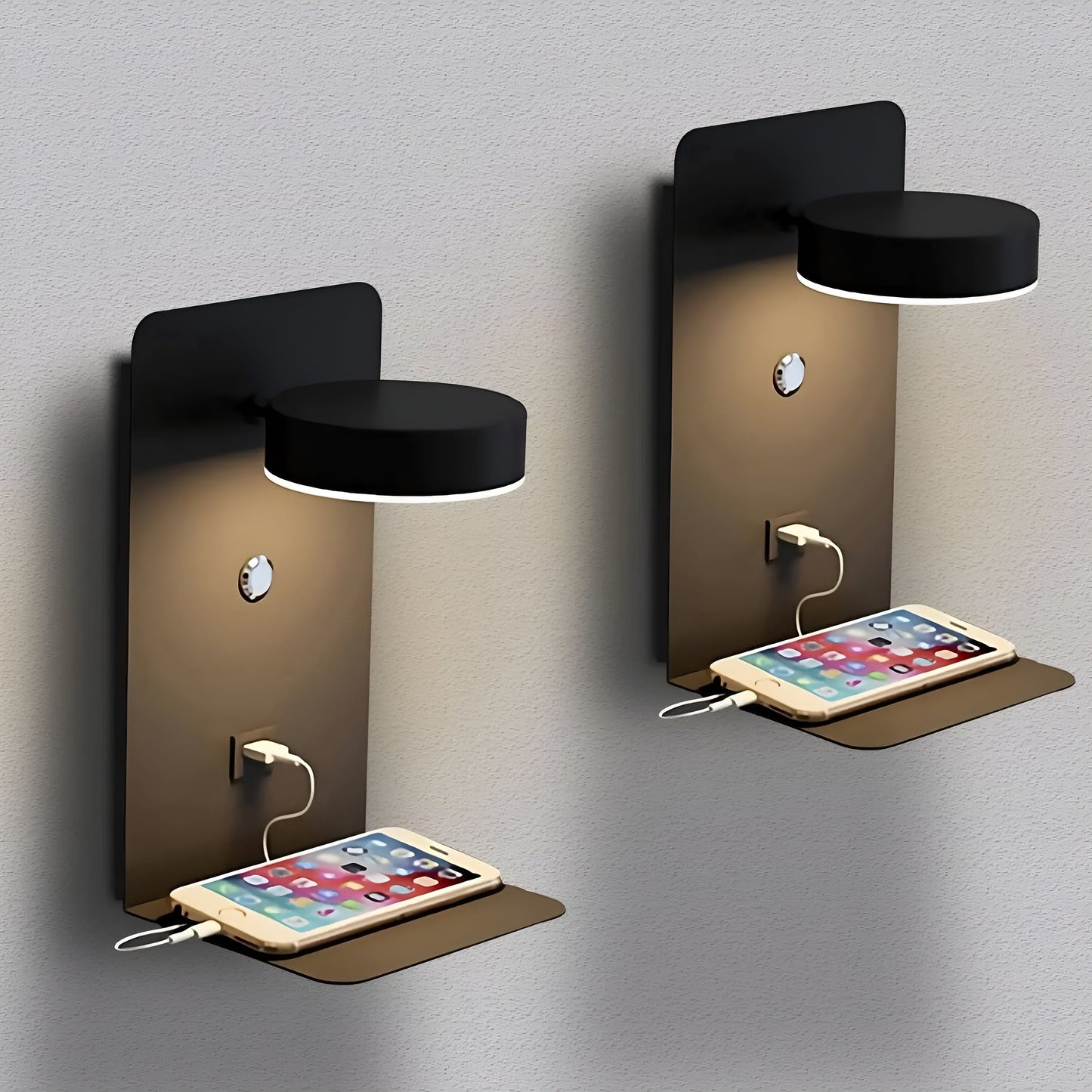 Sleek LED Wall Light with USB Charger - Black White Style