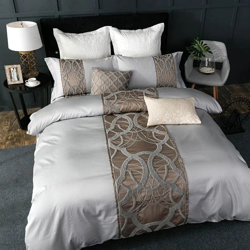 Luxurious Grey Duvet Cover Set with Metallic Design