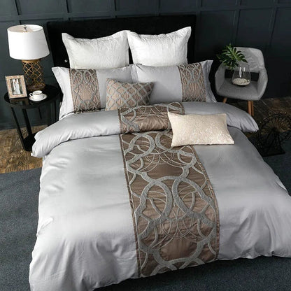 Luxurious Grey Duvet Cover Set with Metallic Design