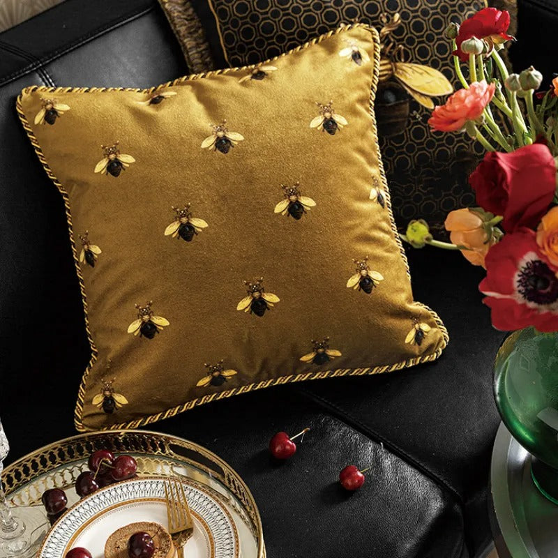 Premium Golden Pillowcase with Bee Pattern for Sophisticated Homes