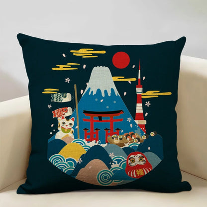 Traditional Japanese Inspired Fuji Cushion Cover