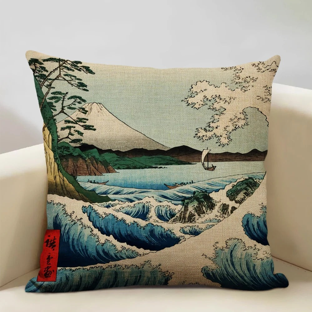 Traditional Japanese Inspired Fuji Cushion Cover