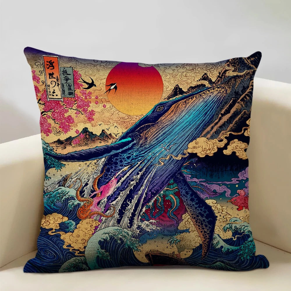Traditional Japanese Inspired Fuji Cushion Cover