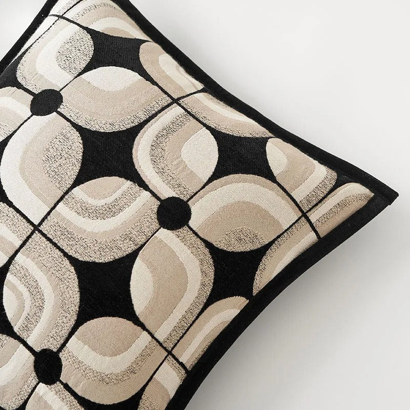 Stylish Geometric Sofa Pillow Cover in Black and Beige