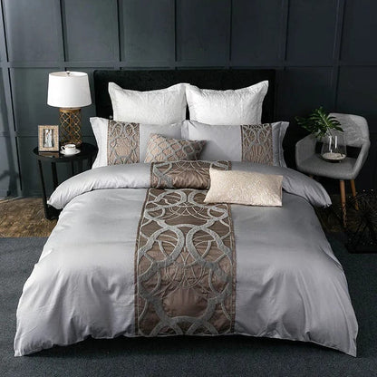 Luxurious Grey Duvet Cover Set with Metallic Design - Fesara