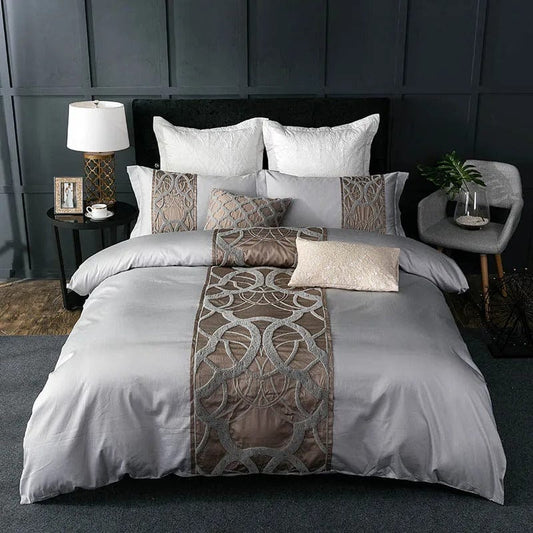 Luxurious Grey Duvet Cover Set with Metallic Design - Fesara