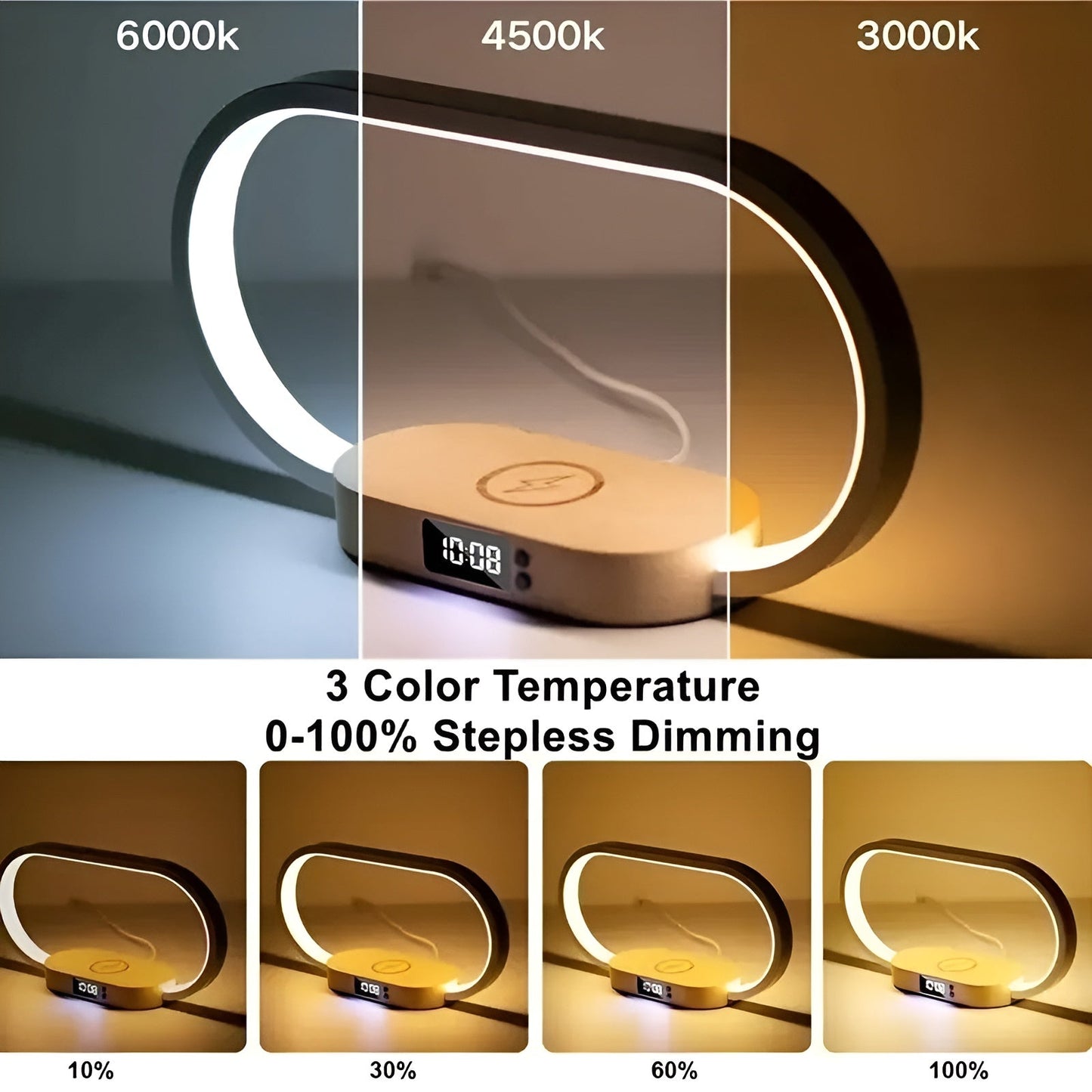 Modern LED Desk Lamp with USB Charger and Clock