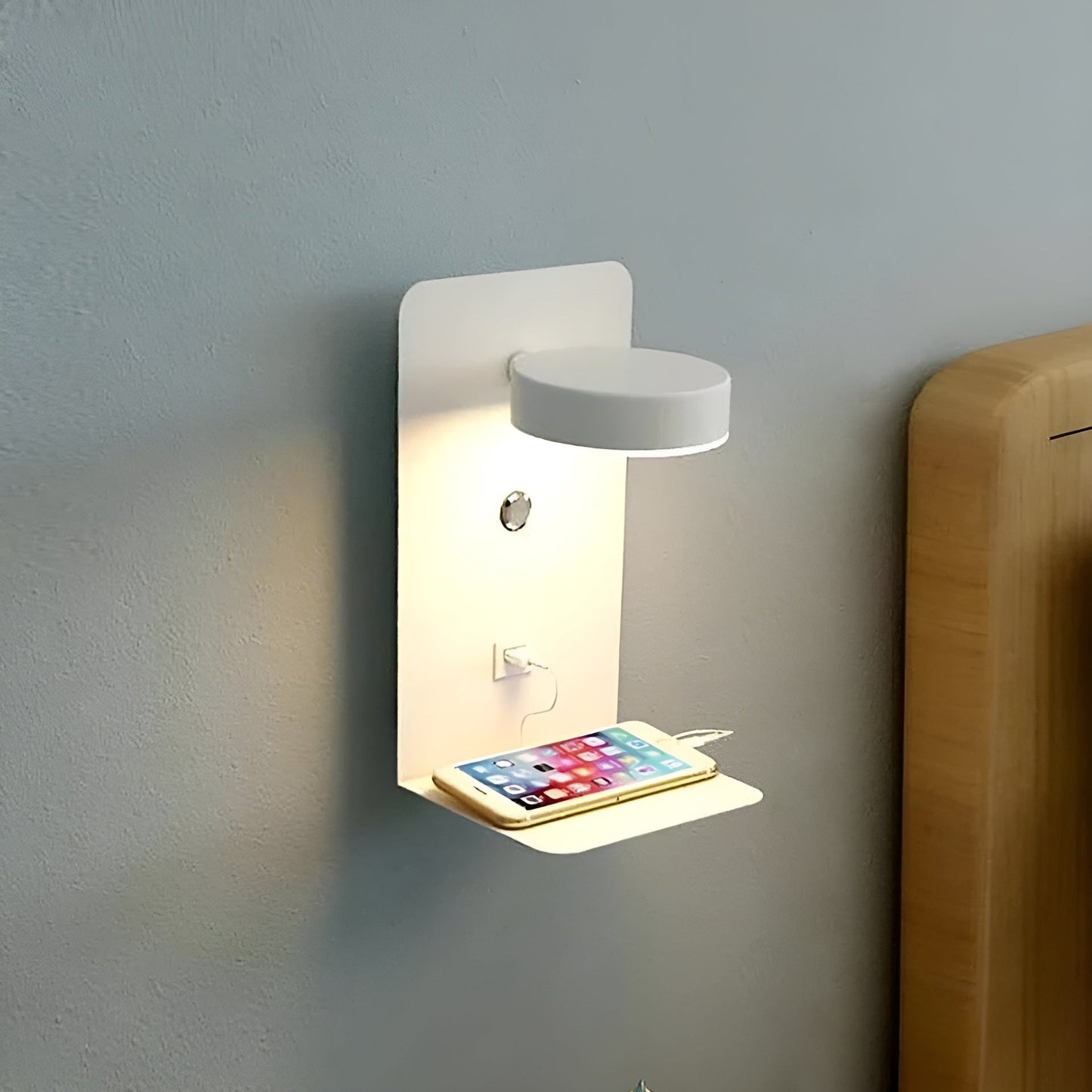 Sleek LED Wall Light with USB Charger - Black White Style