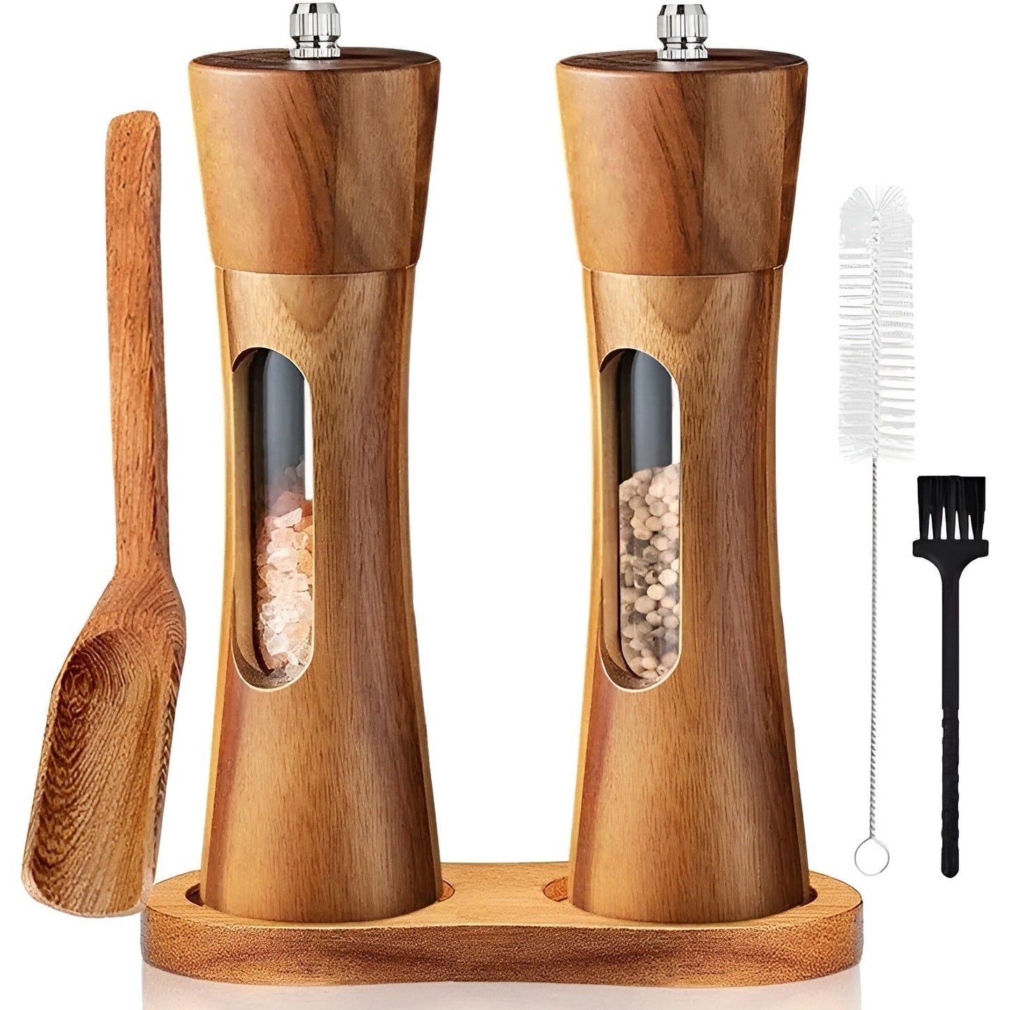 Classic Wooden Salt Pepper Grinder Set with Adjustable Coarseness - Fesara