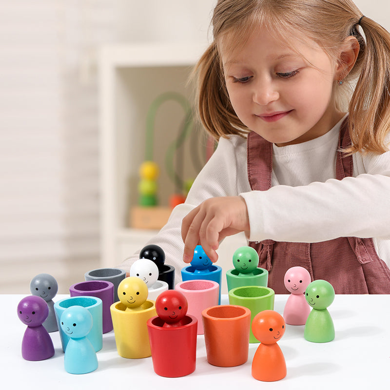 Wooden Colour Sorting Educational Toy Cup - Fesara