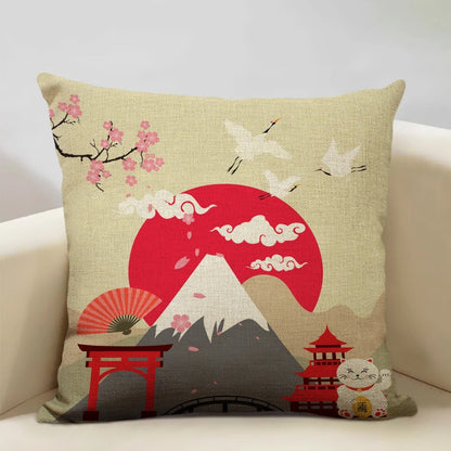 Traditional Japanese Inspired Fuji Cushion Cover