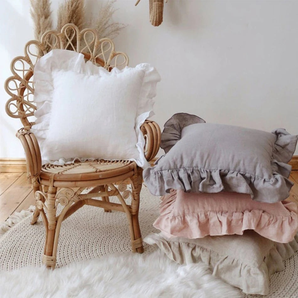 Soft Ruffled Linen Pillow Cover - Fesara