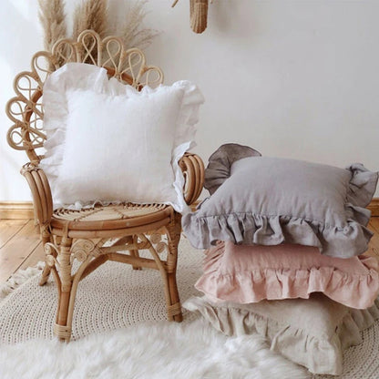 Soft Ruffled Linen Pillow Cover - Fesara