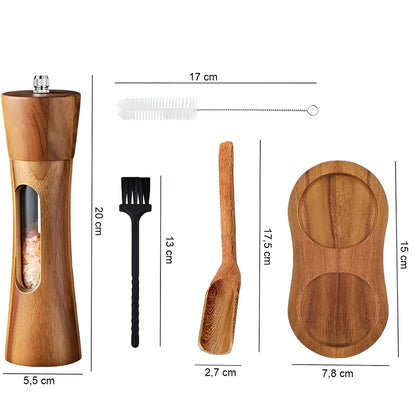 Classic Wooden Salt Pepper Grinder Set with Adjustable Coarseness