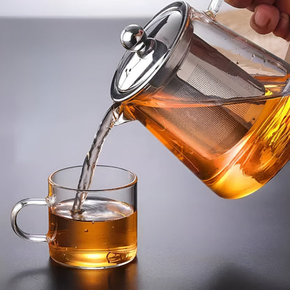 Clear Glass Tea Infuser with Steel Strainer and Wood Lid