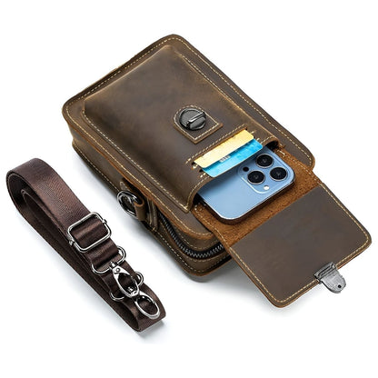 Practical Men's Leather Belt Bag with Adjustable Strap