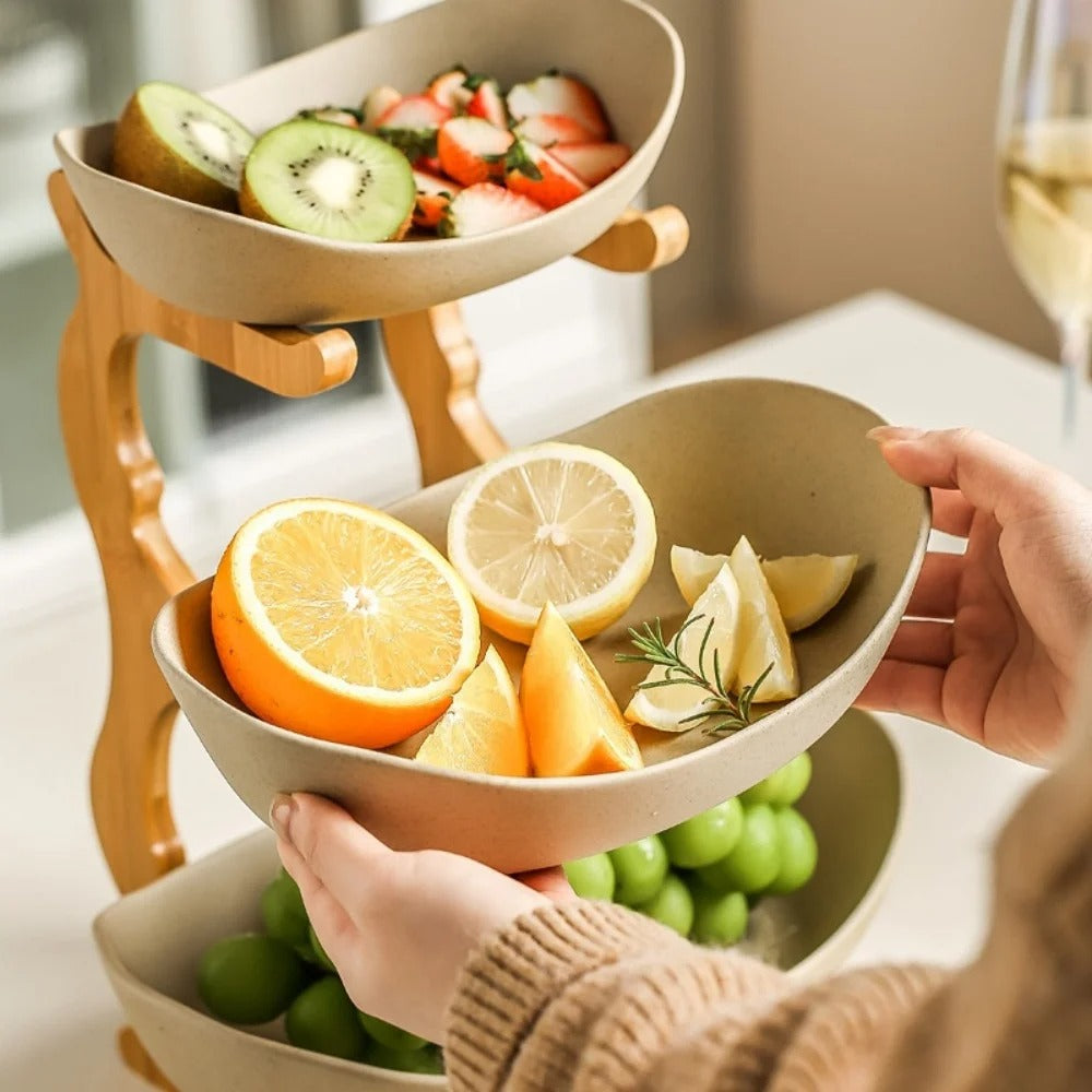 Natural Bamboo Storage Fruit Bowl with Adjustable Layers