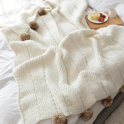 Soft Pom Pom Plush Throw Blanket
