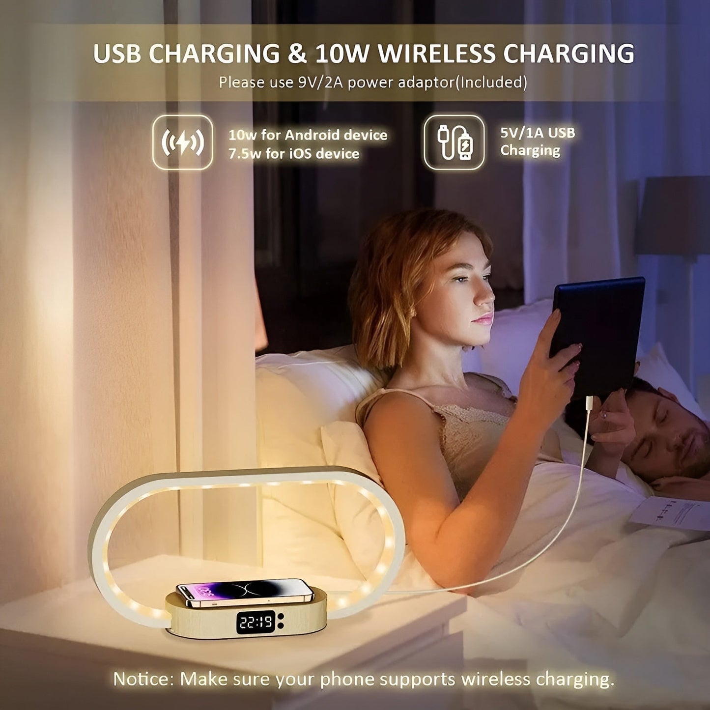 Modern LED Desk Lamp with USB Charger and Clock