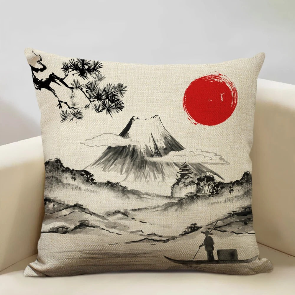 Traditional Japanese Inspired Fuji Cushion Cover