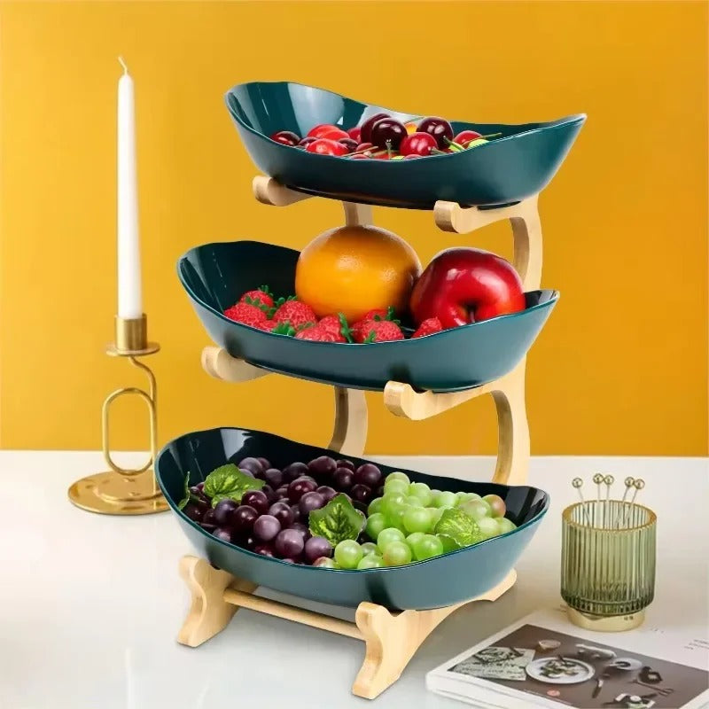 Natural Bamboo Storage Fruit Bowl with Adjustable Layers