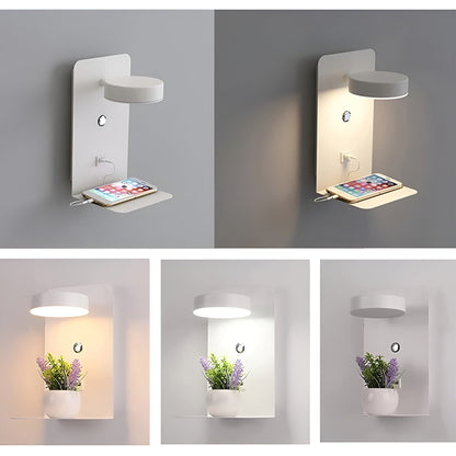 Sleek LED Wall Light with USB Charger - Black White Style