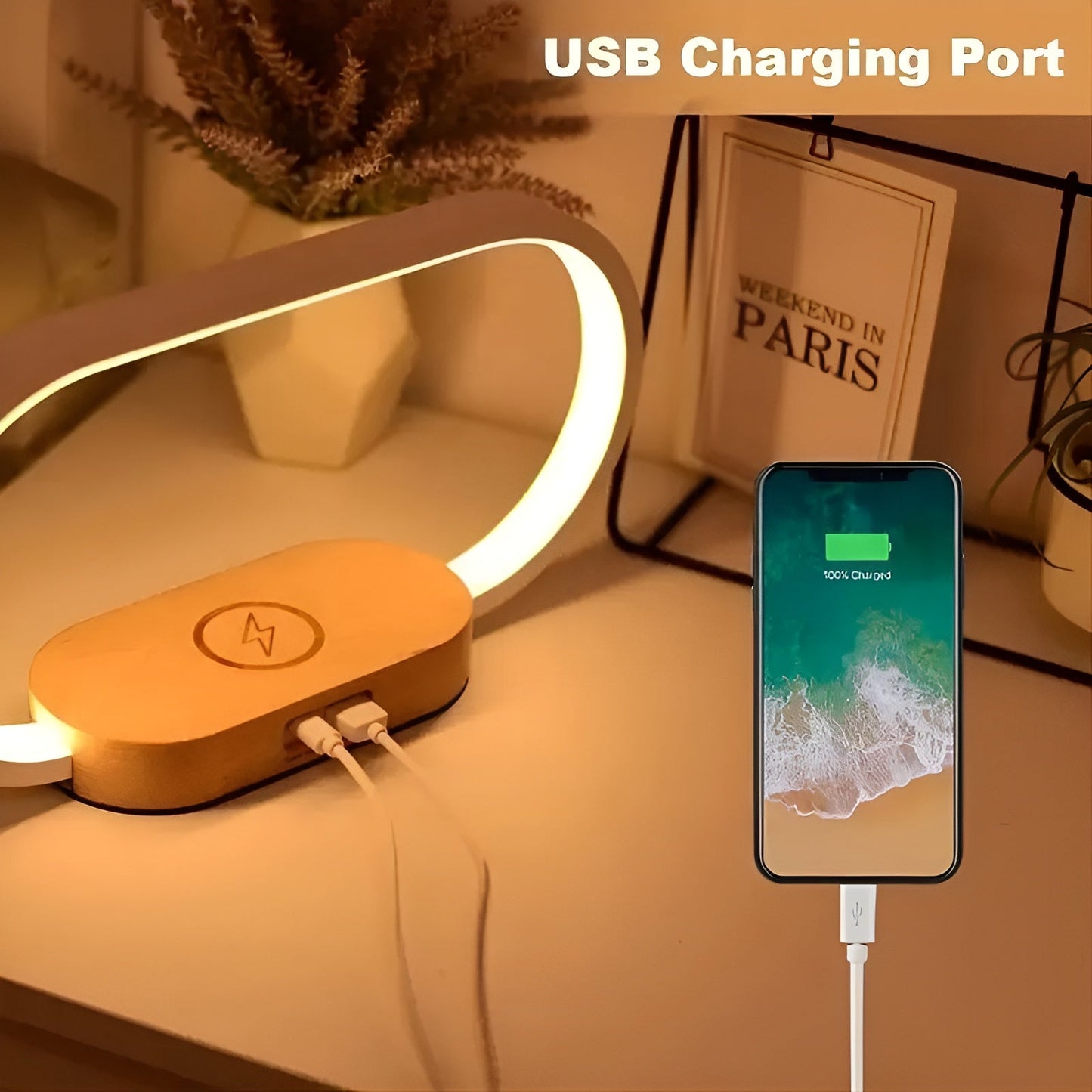 Modern LED Desk Lamp with USB Charger and Clock