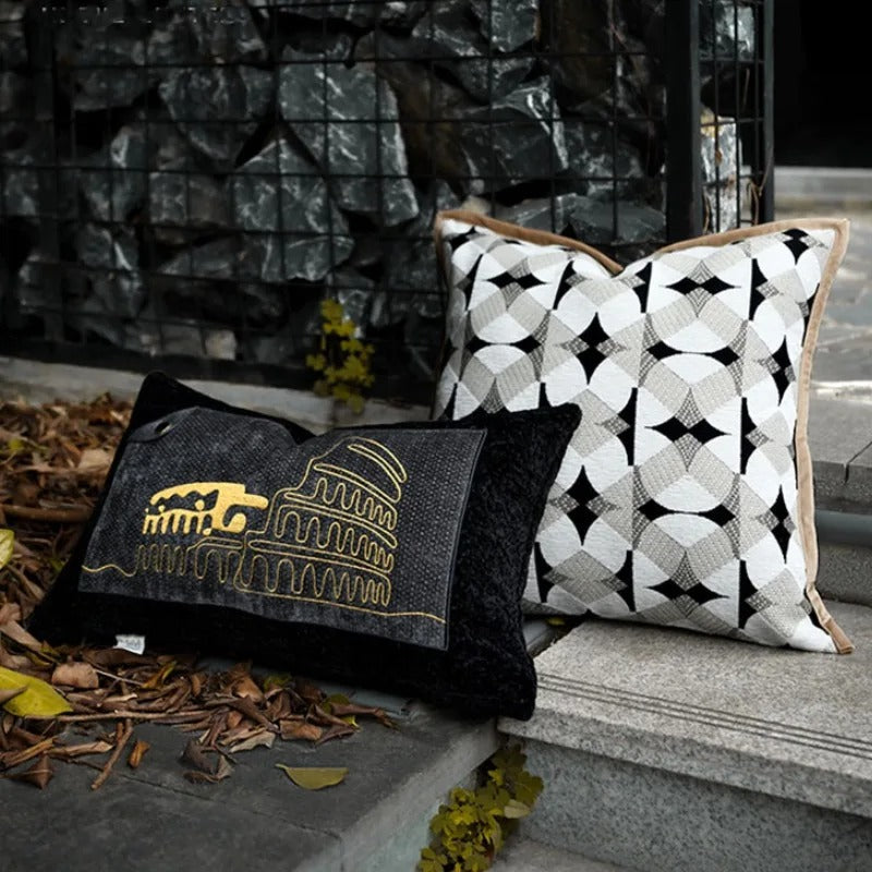 Stylish Geometric Sofa Pillow Cover in Black and Beige