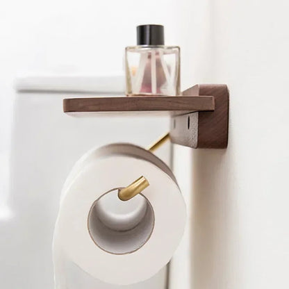 Elegant Wooden Toilet Paper Holder with Gold Bracket